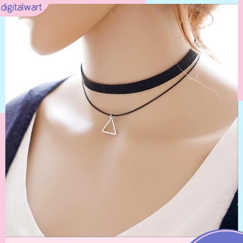 Choker thiết kế hai lớp đính mặt tam giác cá tính cho nữ