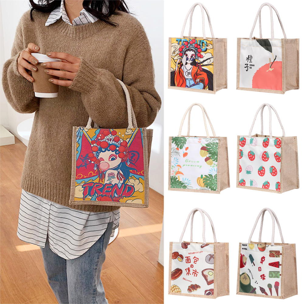 Túi Xách Tote Vải Canvas Có Dây Kéo In Họa Tiết Thổ Cẩm Dành Cho Nữ