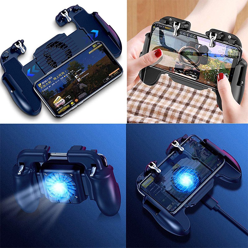 Tay cầm chơi game PUBG có quạt tản nhiệt cho điện thoại, H5 Cooler Fan Game Pad Holder