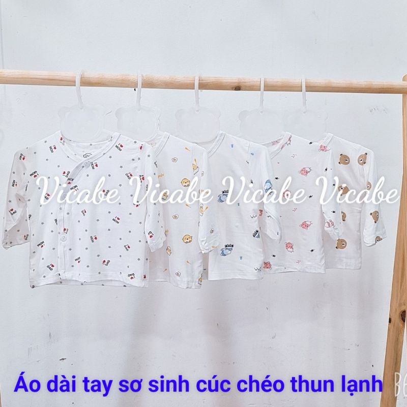 Áo Sơ Sinh Dài Tay Cài Lệch Chất Thun lạnh Siêu Mềm Mịn, Mát Cho Bé Trai, Bé Gái Sơ Sinh (VT-AD01)