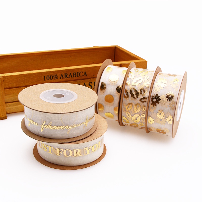 Cuộn dây ruy băng trang trí in chữ Love You/Just For You/Round/Daisy độc đáo DIY