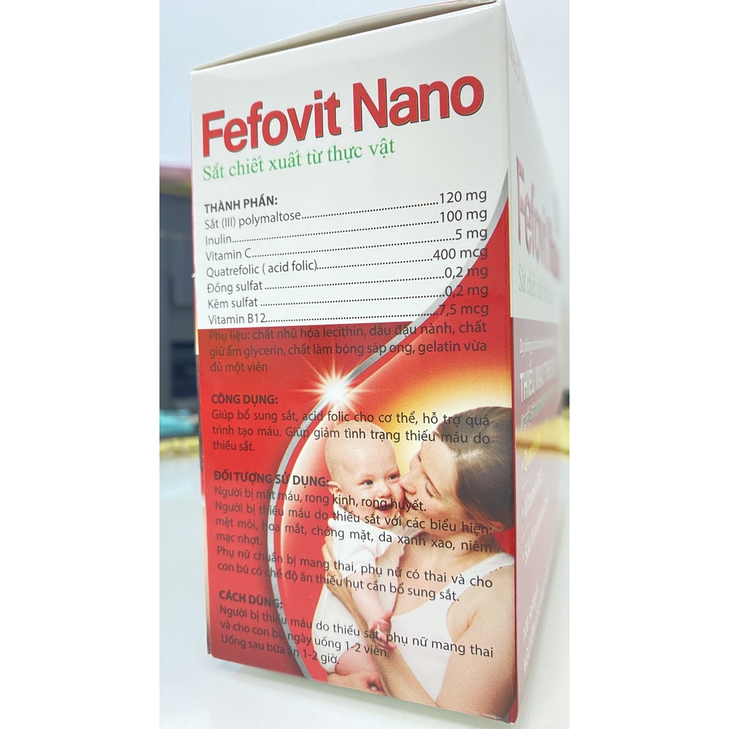 Viên Uống Fefovit Nano.Bổ Sung Sắt 3 Cho Phụ Nữ Có Thai Cho Con Bú,Người Bị Thiếu Máu