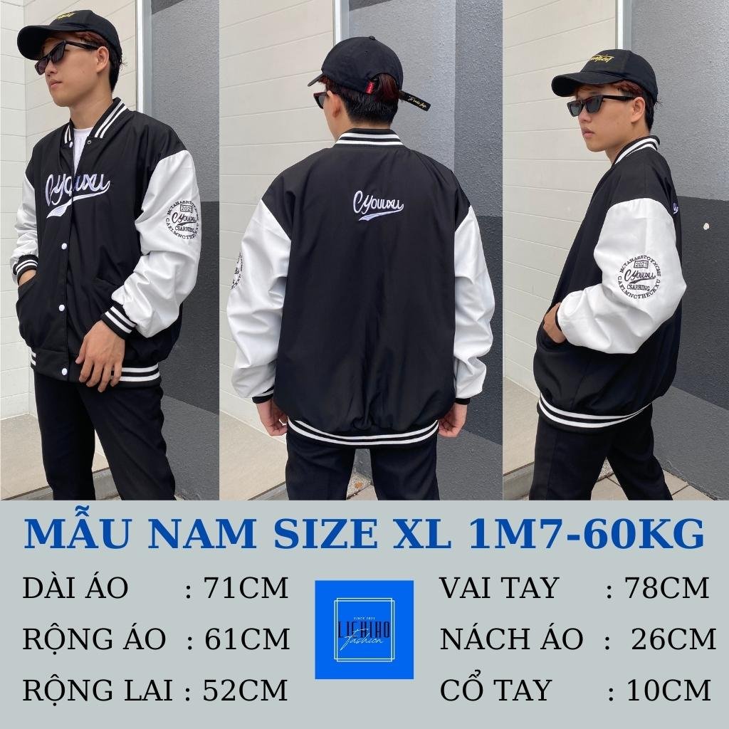 Áo khoác bomber unisex form rộng CYOUUXU Varsity jacket bóng chày nam nữ vải dù 2 lớp LCH