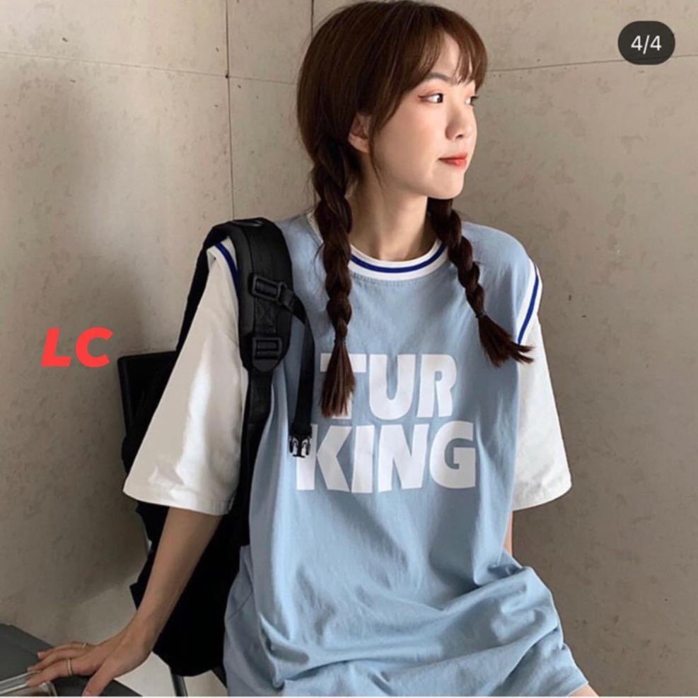 Áo phông phối tanktop bóng rổ tay lỡ unisex form rộng Tur King nam nữ màu xanh pastel cực lạ basics tee thun oversize