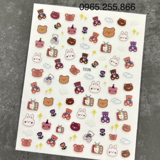 Sticker dán móng cao cấp - stick hoa, gấu, mickey - Phụ Kiến Design Nail