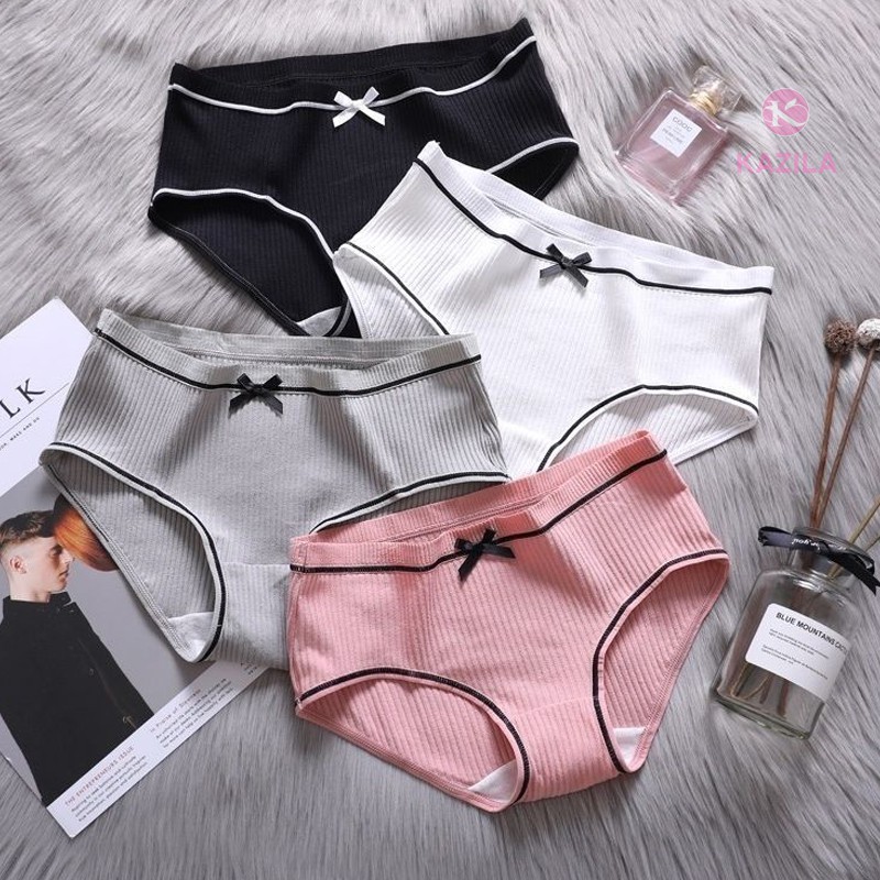Quần lót nữ gân tăm gắn nơ dễ thương, quần chip nữ kiểu Nhật thoáng khí Kazila QLH2 | BigBuy360 - bigbuy360.vn