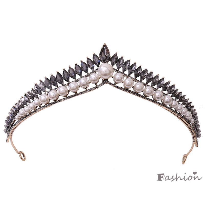 Vương Miện Cài Tóc Đính Ngọc Trai Nhân Tạo Đơn Giản Cho Cô Dâu