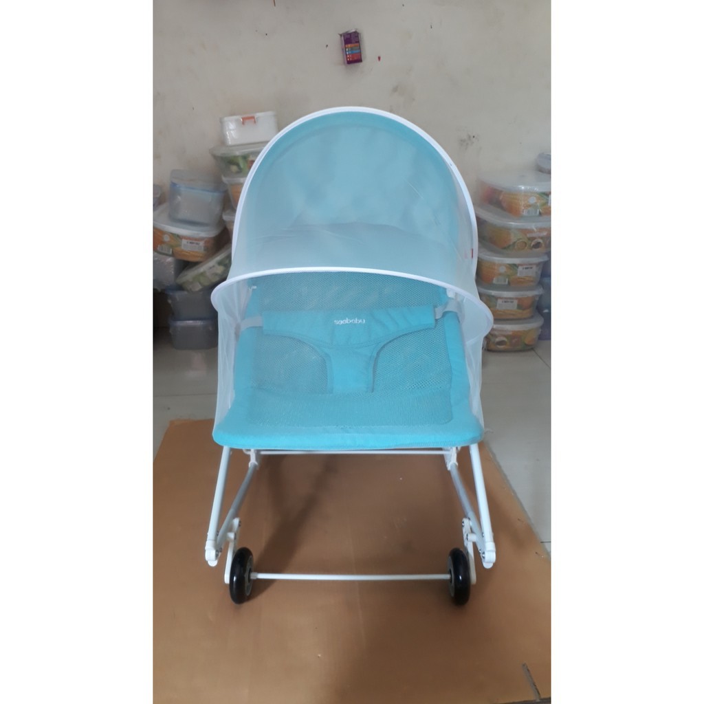 Ghế nhún bập bênh 3 tư thế nằm + 2 chế độ có 4 bánh xe dùng cho bé chơi hoặc ăn dặm Seebaby R1 (kèm màn che như hình)