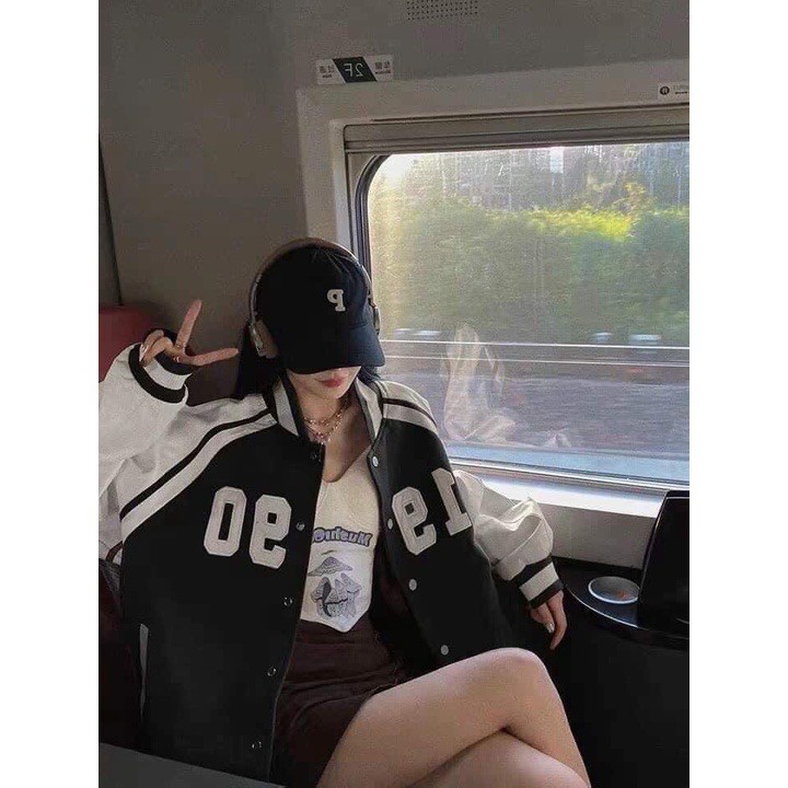 Áo Khoác Bomber Thêu 1990 Chất Dạ Cao Cấp Nữ - Áo mùa đông tay bồng form rộng HOT TREND