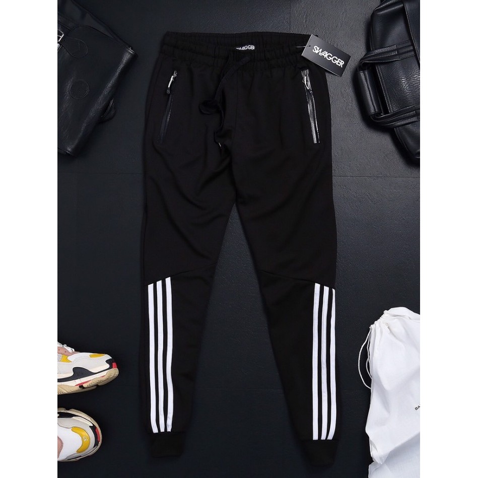 Quần Jogger nỉ thể thao nam 3 sọc túi có khóa zip - JN30 (Ảnh thật)