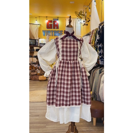 Đầm Gà vintage caro đỏ tay phồng - ảnh cuối khách Feedback