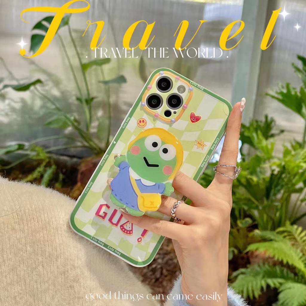 Ốp điện thoại TPU mềm có giá đỡ hình ếch nhỏ dễ thương cho IPHONE 7PLUS 8PLUS 11 11PRO 11PROMAX 12 12PRO 12PROMAX 13PRO 13PROMAX X XR XS XSMAX