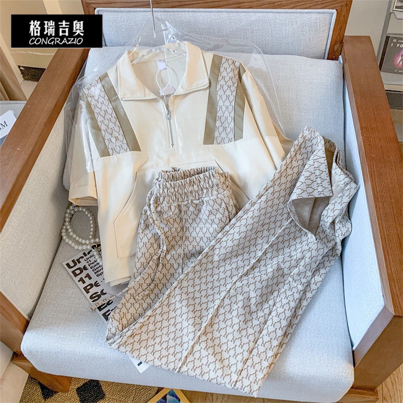 Set áo tay ngắn + quần dài ống rộng thời trang trẻ trung