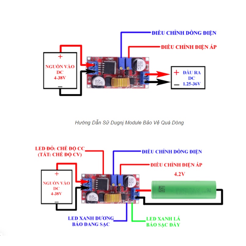 Module Hạ Áp Buck Bảo Vệ Quá Dòng Vin 4-38VDC Vout 1.25-36VDC 5A