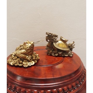 Bộ linh vật trên ban thờ thần tài cóc thiềm thừ rùa đầu rồng long quy bằng đồng nguyên chất  đồng thau phong thủy