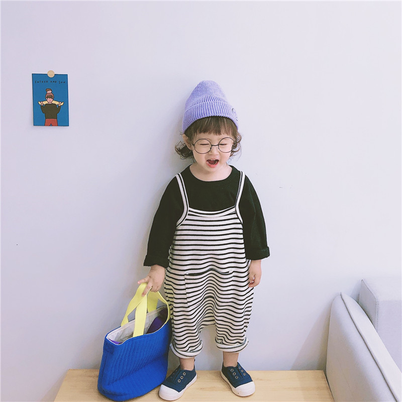 Children's Clothing Korean Style Boys And Girls Unisex Spring And Autumn Striped Suspenders Jumpsuit