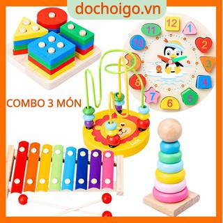 Đồ chơi gỗ phát triển trí tuệ cho bé,combo 3 món đồ chơi dochoigo.vn