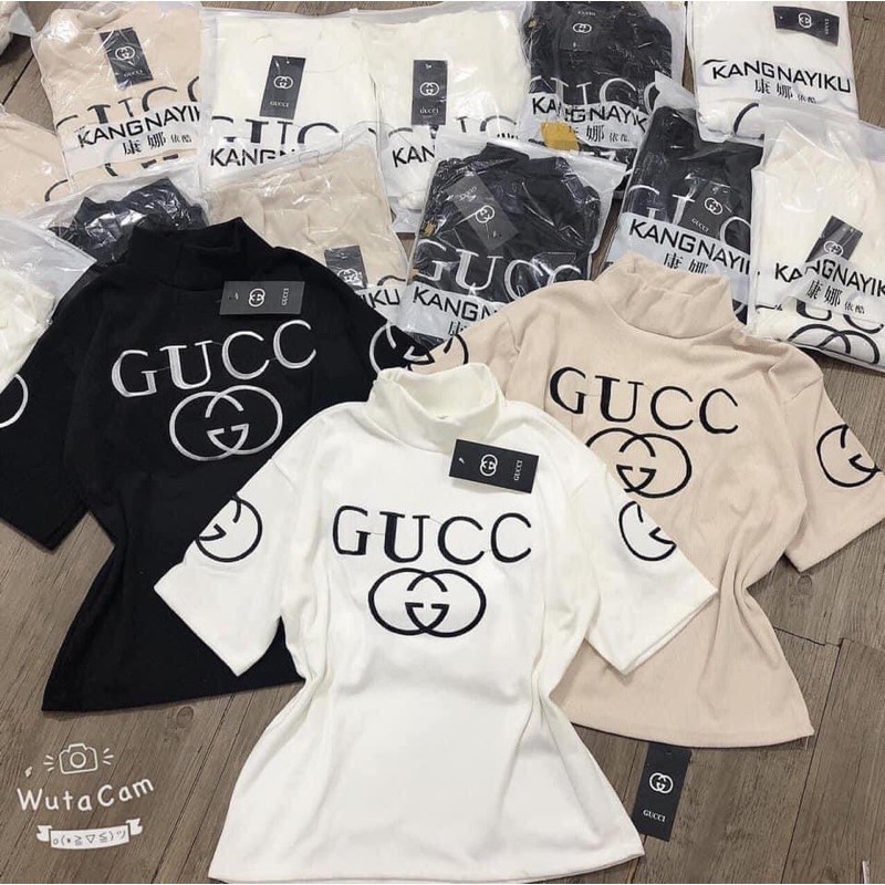 Áo phông cộc thêu GG cổ 3p