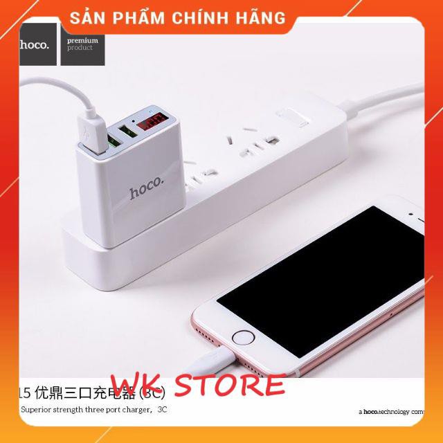 Cốc sạc Hoco C15 3 cổng USB,màn led báo điện áp,BH 1 năm