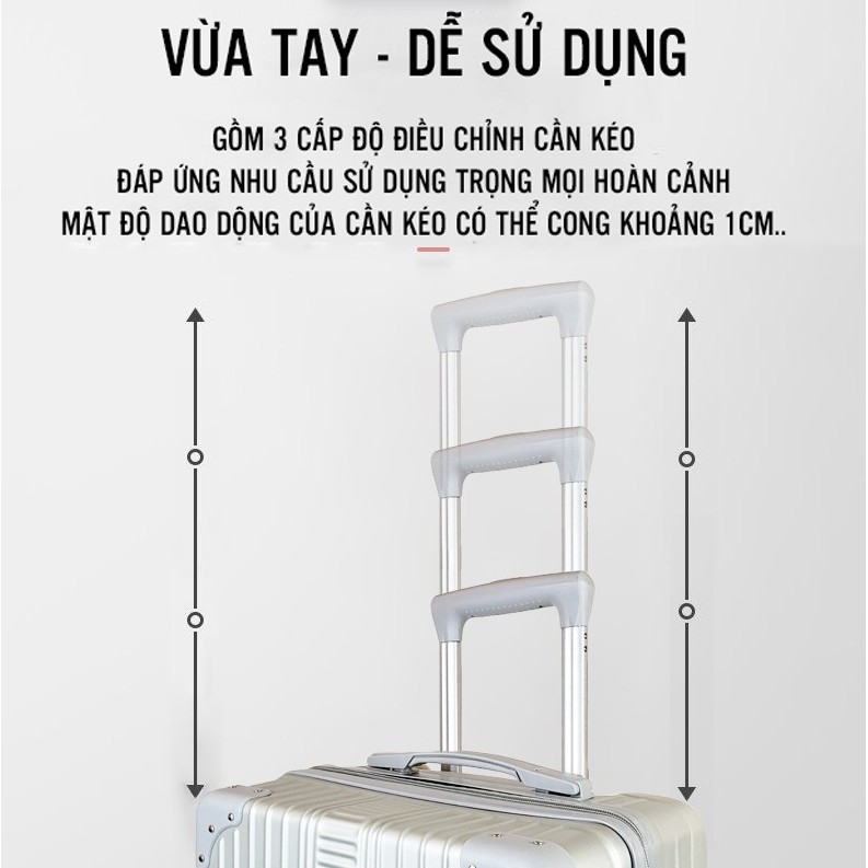 Vali Kéo Du Lịch Nhựa Dẻo ABS Size 20 24 26 inch Cao Cấp Đàn Hồi Siêu Nhẹ Chống Va Đập Khoá Số An Toàn