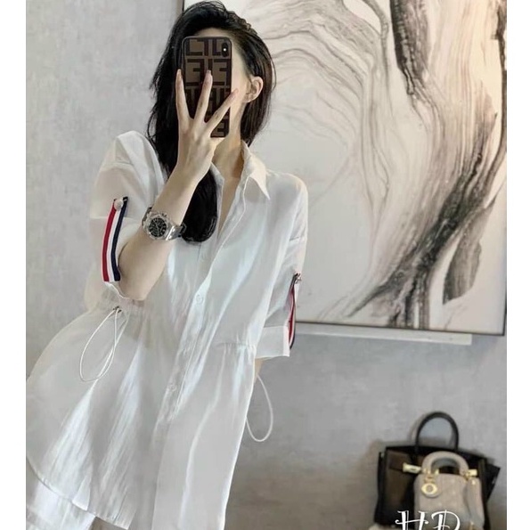 Set áo sơ mi Thom sọc trắng quần short đùi VL900