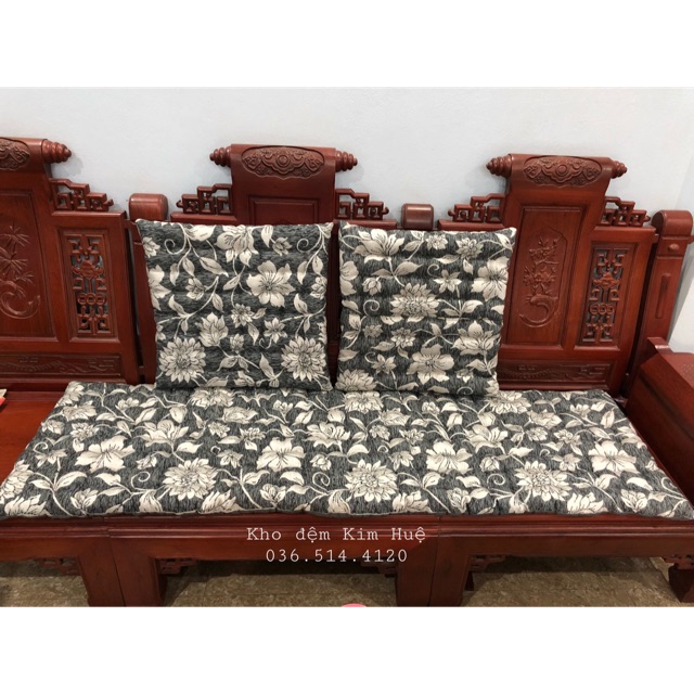 Bộ trải ghế vải hoa lụa thêu nền xám cực đẹp