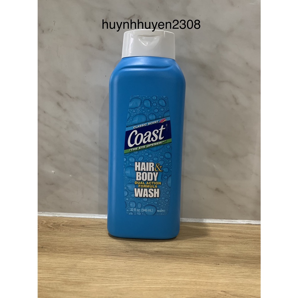 [ Hàng chuẩn USA] Sữa Tắm Gội COAST Hair &amp; Body Dành Cho Nam- 532/946ml.