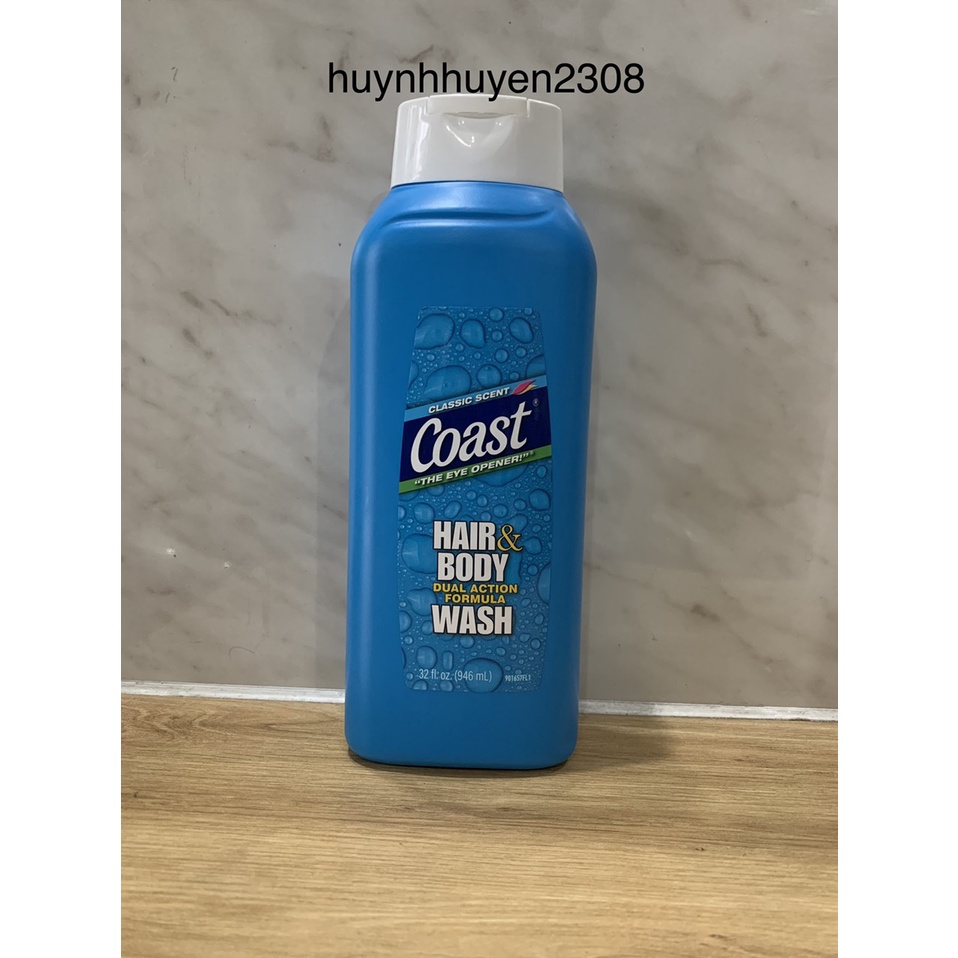 [ Hàng chuẩn USA] Sữa Tắm Gội COAST Hair &amp; Body Dành Cho Nam- 532/946ml.