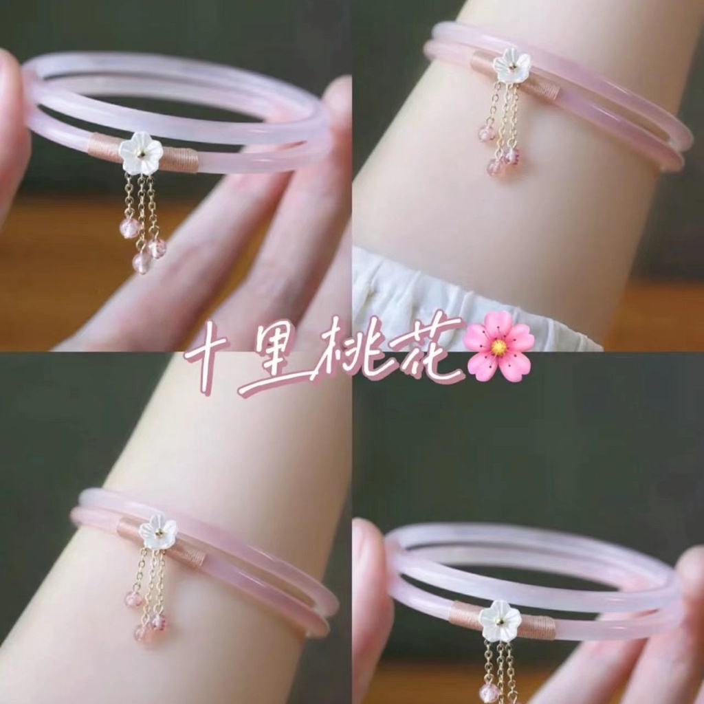 Vòng Tay Chuông Chuông Mỏng Mặt Kính Giả Ngọc Bích Màu Hồng Tử Cấm Thành Phụ Kiện Hanfu