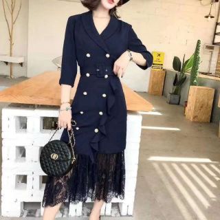 Vest dáng váy dài qua gối gấu phối ren siêu xịn