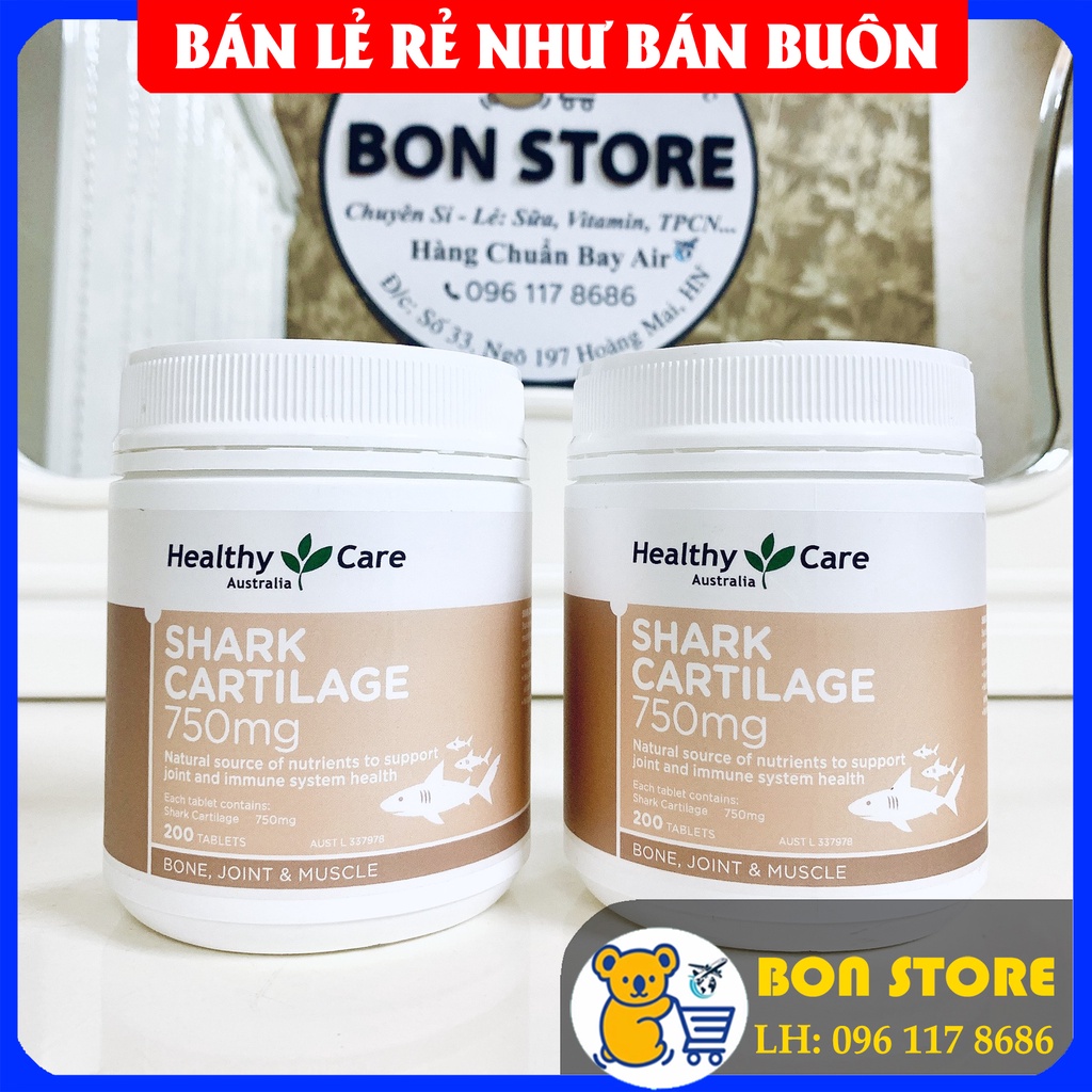 Healthy Care Shark Cartilage 750mg - Hỗ trợ điều trị các vấn đề về cơ xương khớp - 200 viên