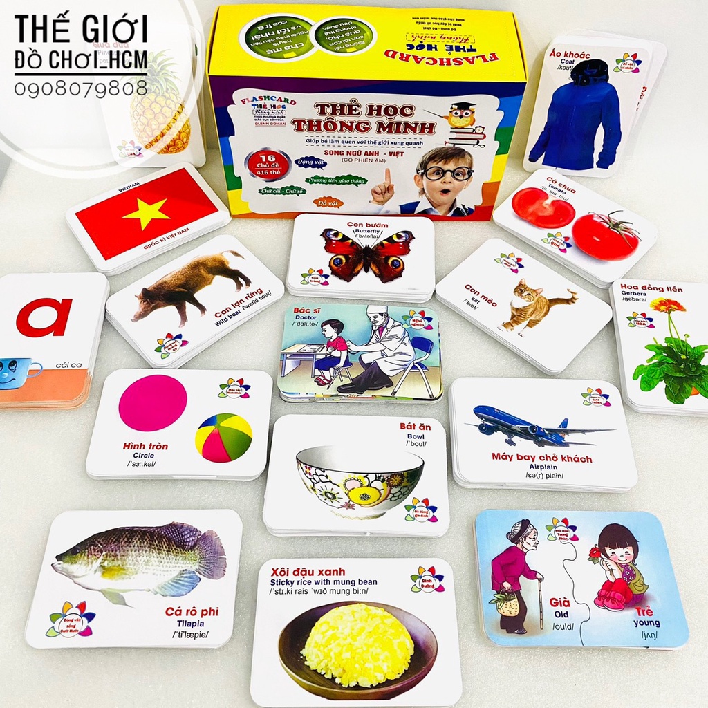 [TRỢ GIÁ- FLASHCARDS] Bộ thẻ học thông minh 416 thẻ song ngữ Anh- Việt cho bé học, phát triển tư duy, khám phá thế giới