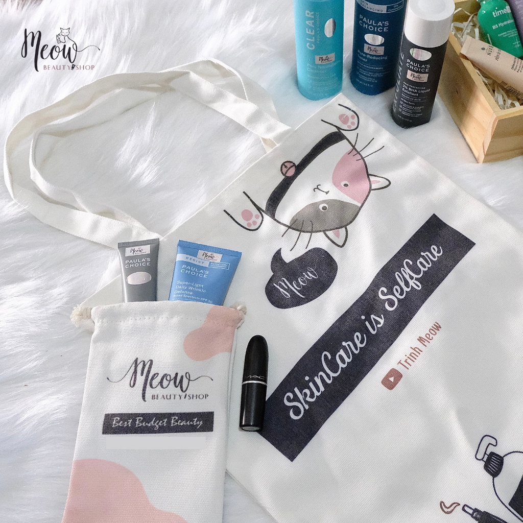 [HB Gift- Sản phẩm mua kèm] - Túi Tote Canvas Meow Beauty Shop