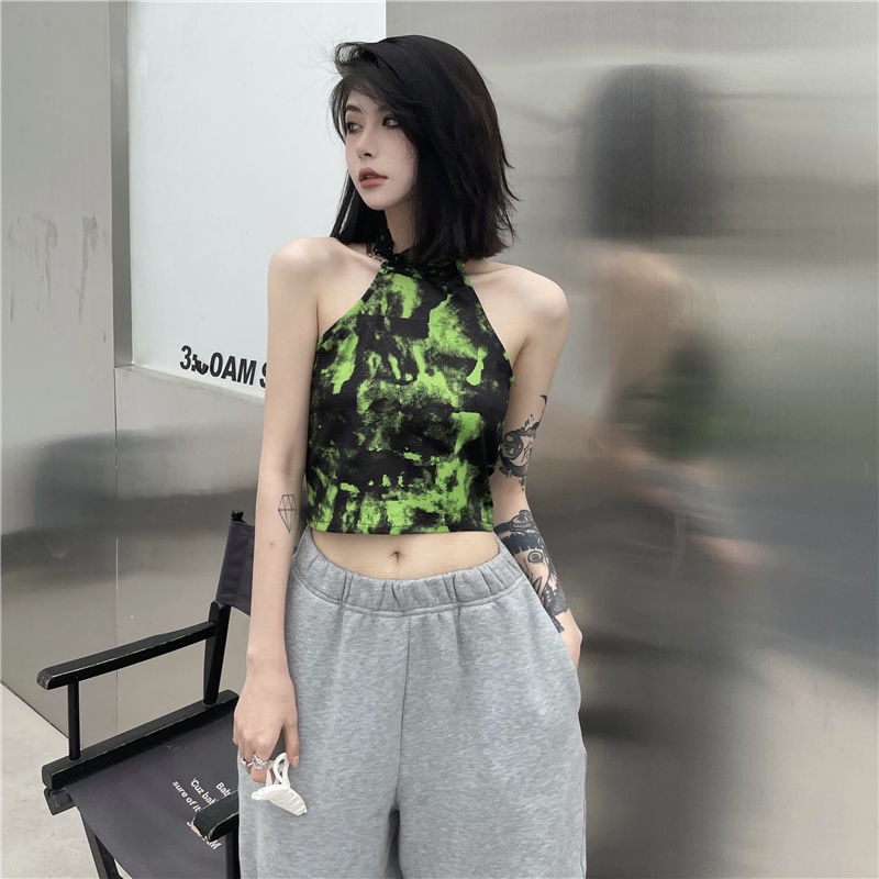 [F &amp; X 22S] Áo Hai Dây Dáng Ngắn Nhuộm Màu Phong Cách Mùa Hè Cho Nữ