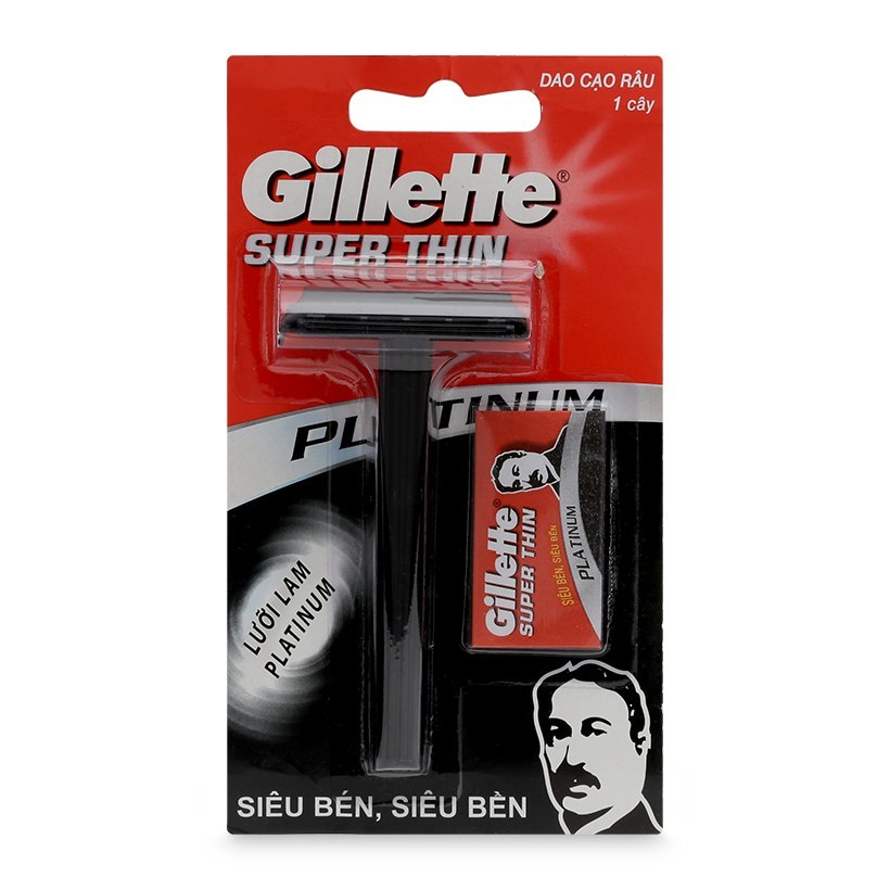 Dao cạo râu Gillette Super Thin Siêu Sắc Siêu Tiện Dụng Lưỡi Đơn ( 01 cây + 1 lưỡi)