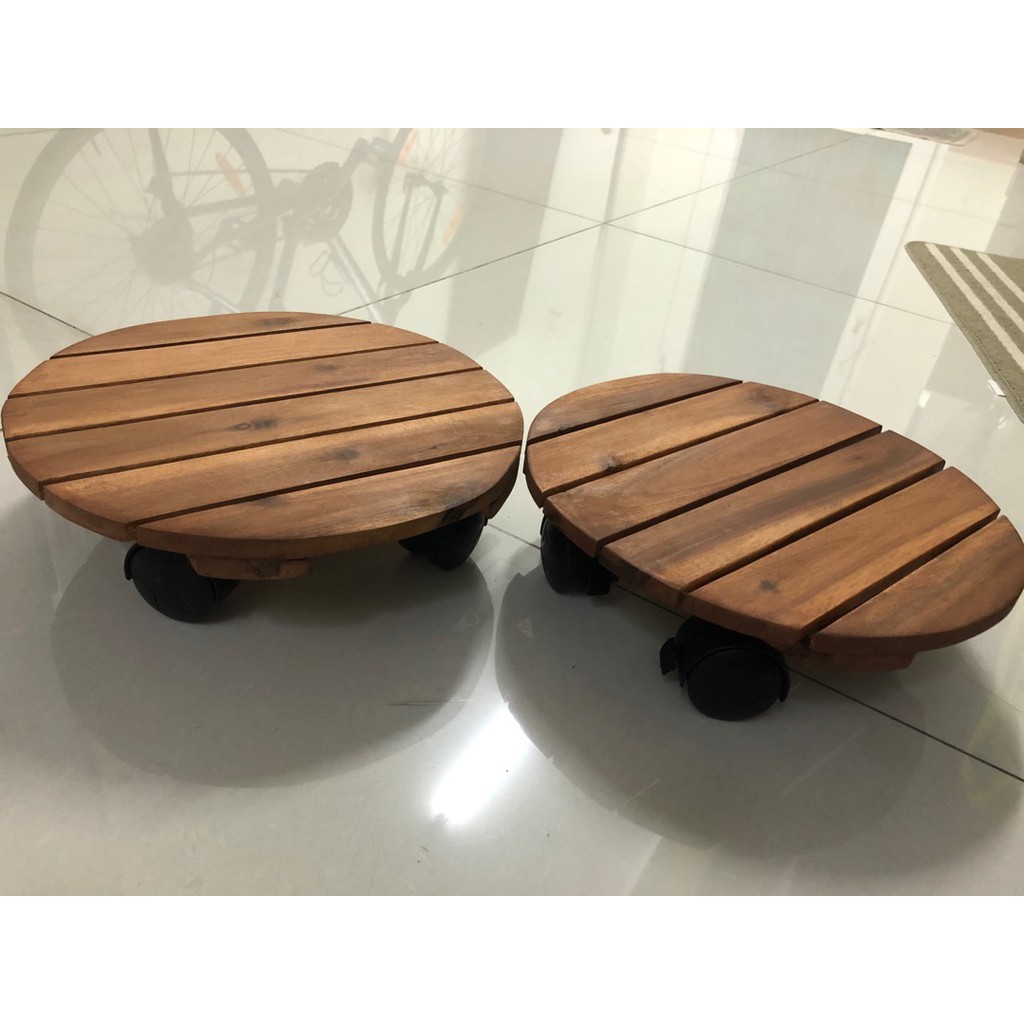 Đế lót chậu cây có bánh xe Tròn chịu lưc 80kg bằng Gỗ R30xC8cm - Đế để chậu cây có bánh xe, di chuyển chậu cây | BigBuy360 - bigbuy360.vn