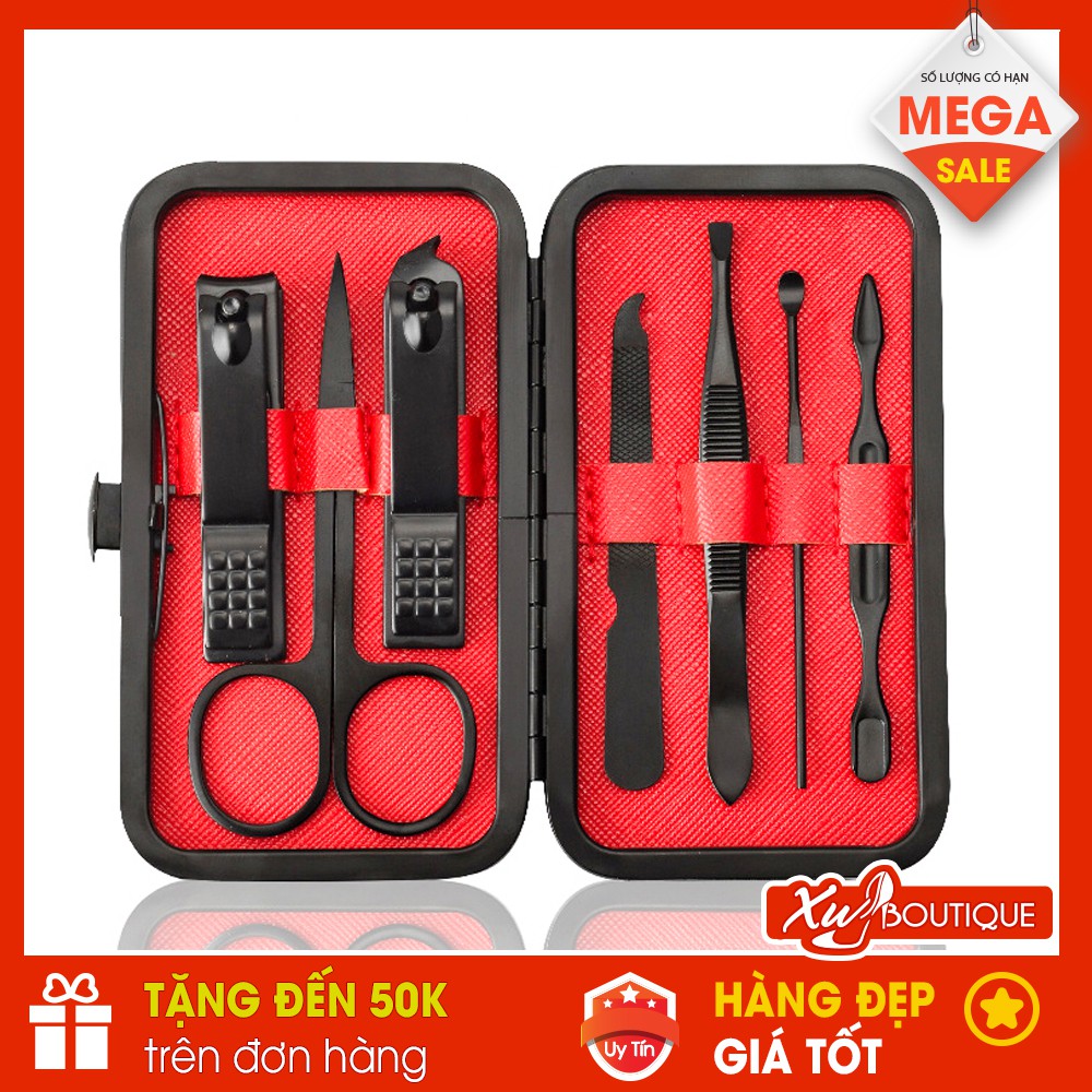 Bộ Dụng Cụ Cắt, Bấm, Dũa Móng Tay 7 Món Hộp Da Màu Đen Sang Trọng Tiện Dụng