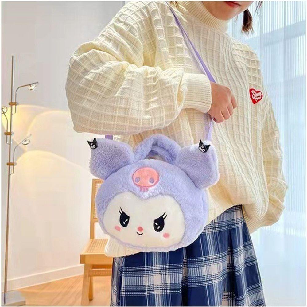 Túi Đeo Chéo Hình Mèo Kuromi Nhồi Bông Lấp Lánh Đơn Giản Thời Trang Cho Bé Gái