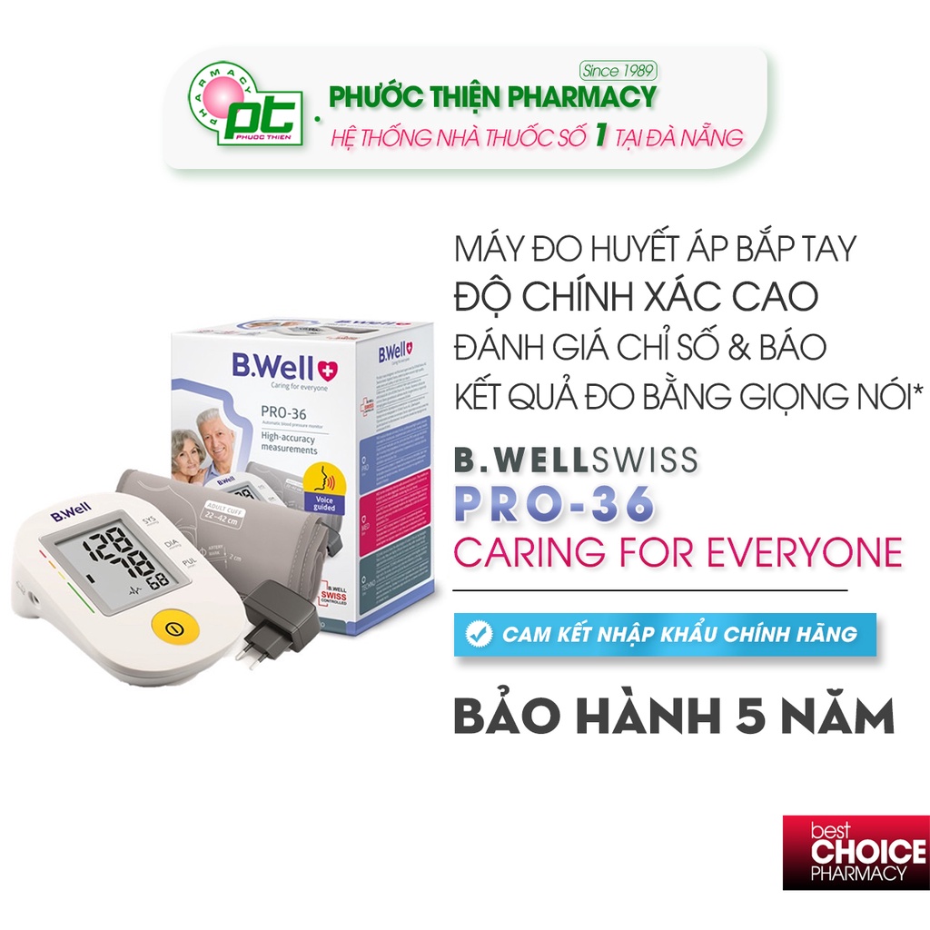 Máy đo huyết áp bắp tay B.Well Swiss PRO-36 Có bảo hành 5 năm nhà cung cấp, máy đo huyết áp điện tử Bwell