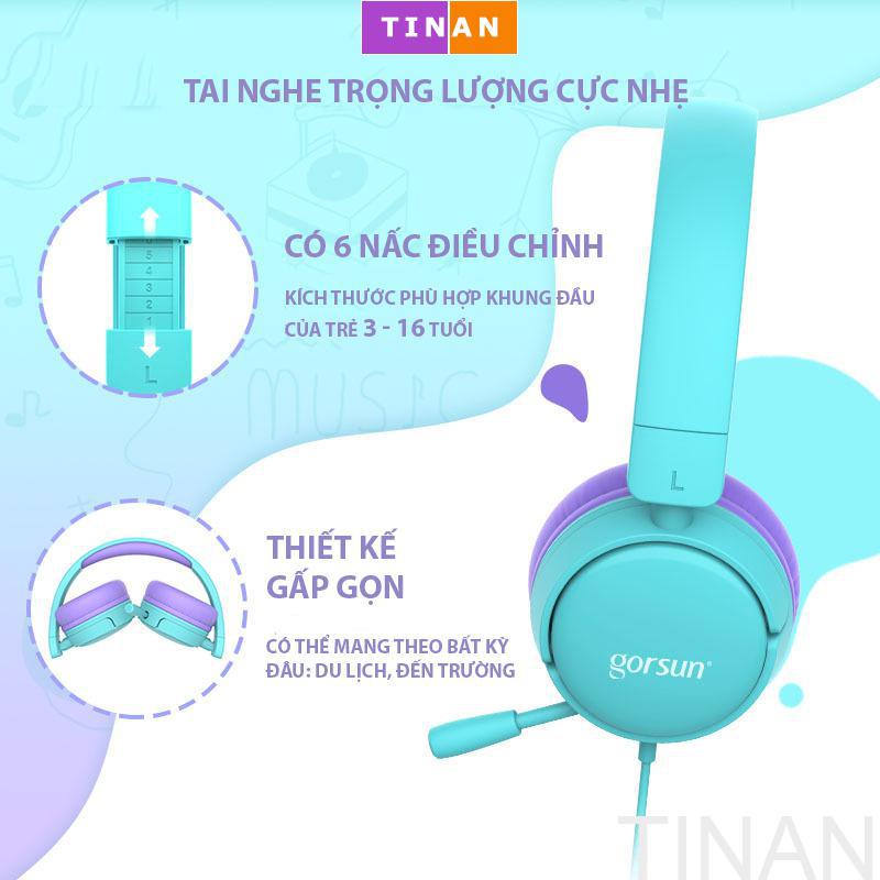 Tai Nghe Có Dây GorSun A62, Tích Hợp Mic, Thiết Kế Cho Trẻ 3-16 tuổi