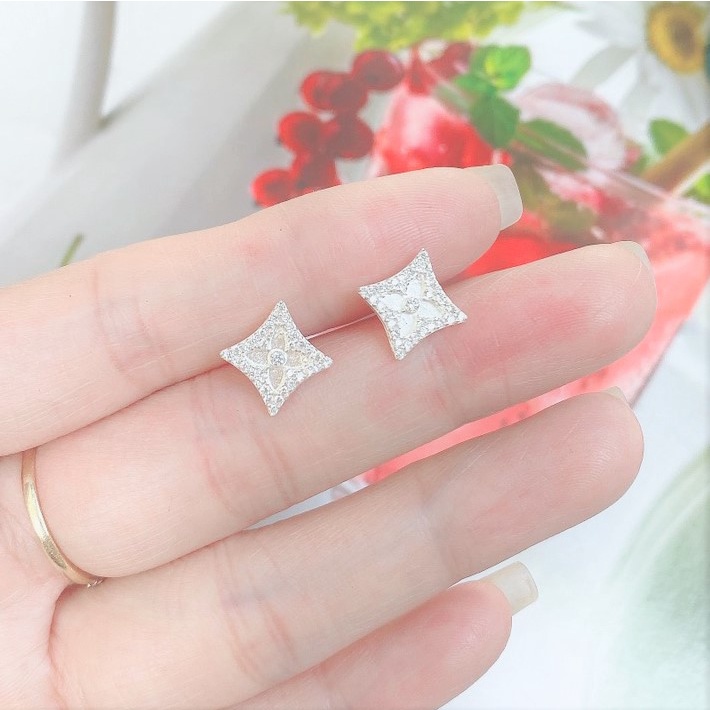 Bông tai bạc nữ hình thoi cá tính, khuyên tai chất liệu bạc ta cao cấp - Trang sức bạc Evasilver