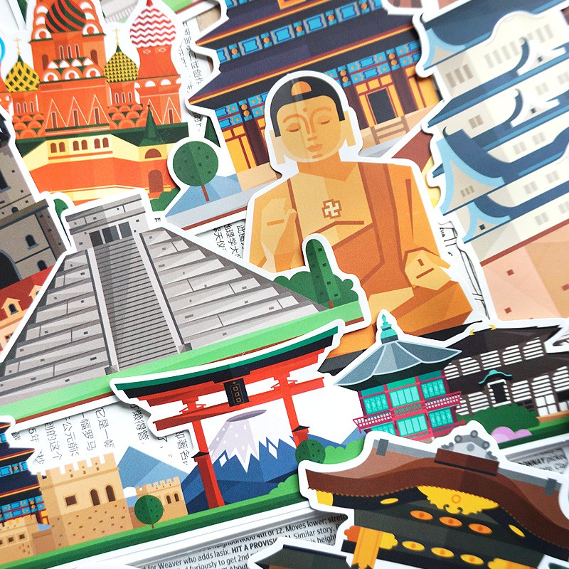 25 Pieces Of World Tourist Attractions Pattern Logo Stickers Luggage Stickers Wall Door Decoration