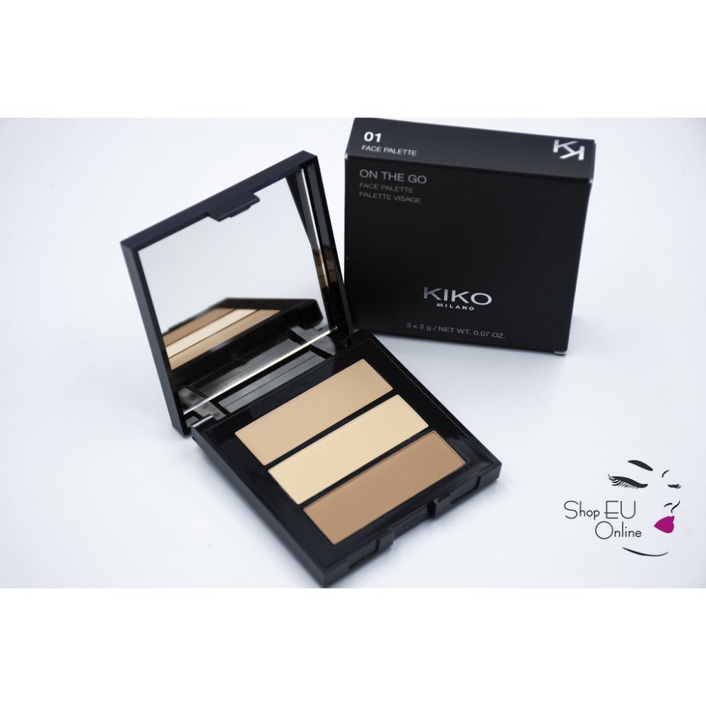 htn Phấn kiko/Phấn phủ + Kem che khuyết điểm Kiko - ON THE GO FACE PALETTE: 2 phấn phủ + 1 kem che chuyết điểm