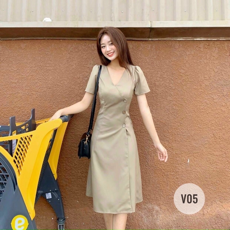 LIKEHER - ĐẦM THIẾT KẾ V05 DÁNG DÀI NÚT GỖ