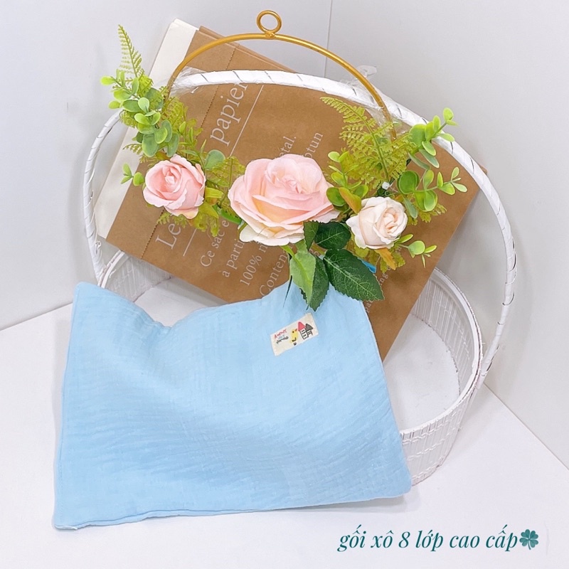 Gối chặn cho bé sơ sinh, chặn bông kèm gối xô Muslin 8 lớp chống giật mình hàng cao cấp loại 1