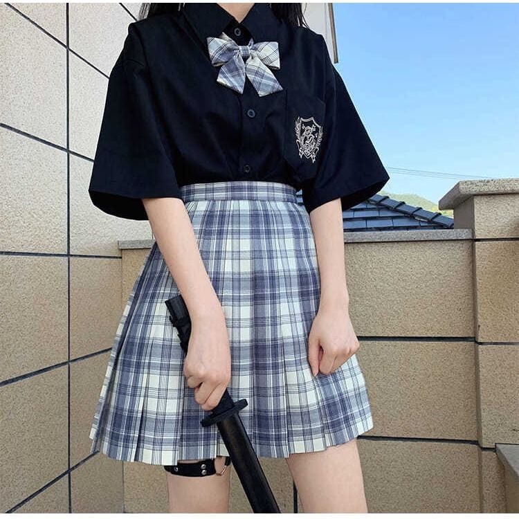 Áo sơ mi nữ ngắn tay dáng rộng màu đen phong cách Hàn Quốc