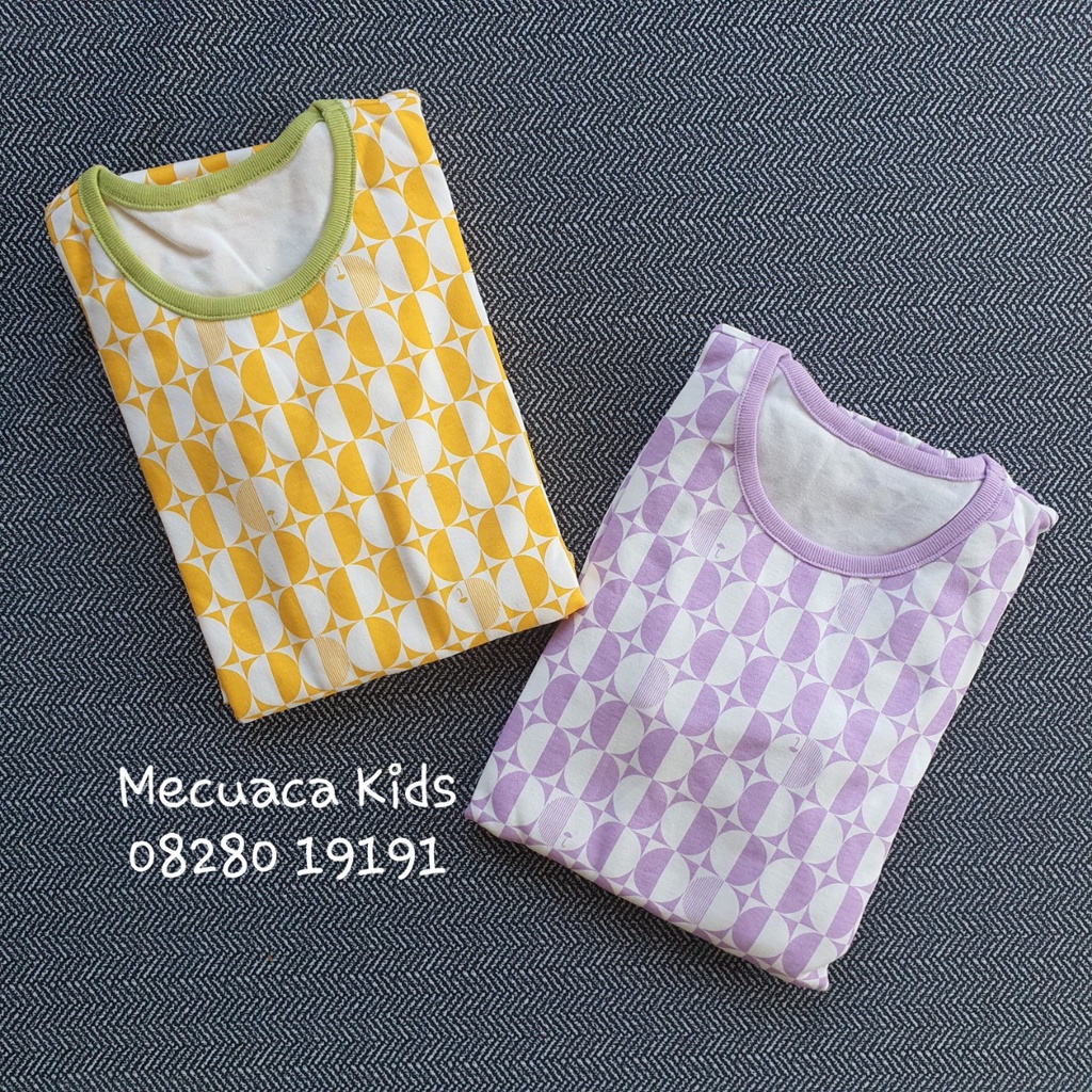 [130] Bộ ngủ mặc nhà cotton dài tay cho bé trai bé gái xuất Hàn dư xịn Moimoln họa tiết tròn màu vàng và tím