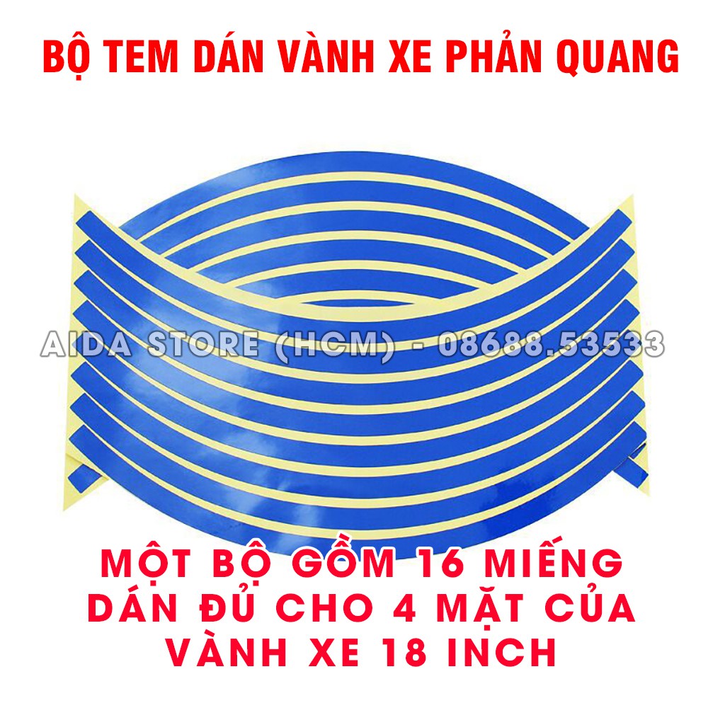 Bộ tem phản quang dán vành cho xe máy, ô tô - 18 inch