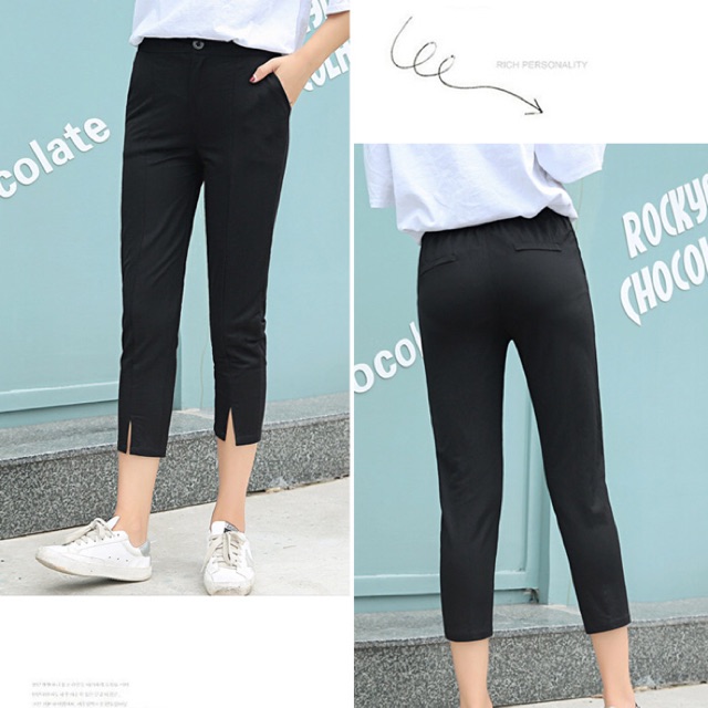 Quần tây big size màu đen baggy xếp li xẻ lai size lớn 65-90kg