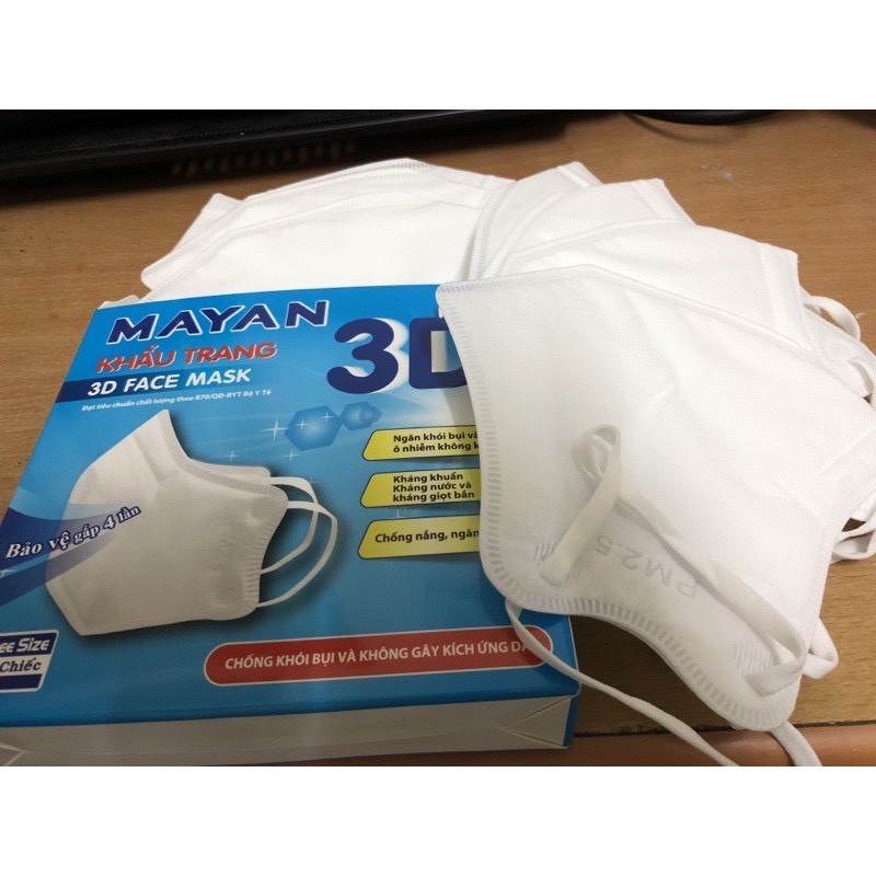 Khẩu Trang Mayan 3D Mask Chống Bụi PM 2.5 Hộp 10 Miếng (Loại 5 lớp Vải không dệt SSMMS)